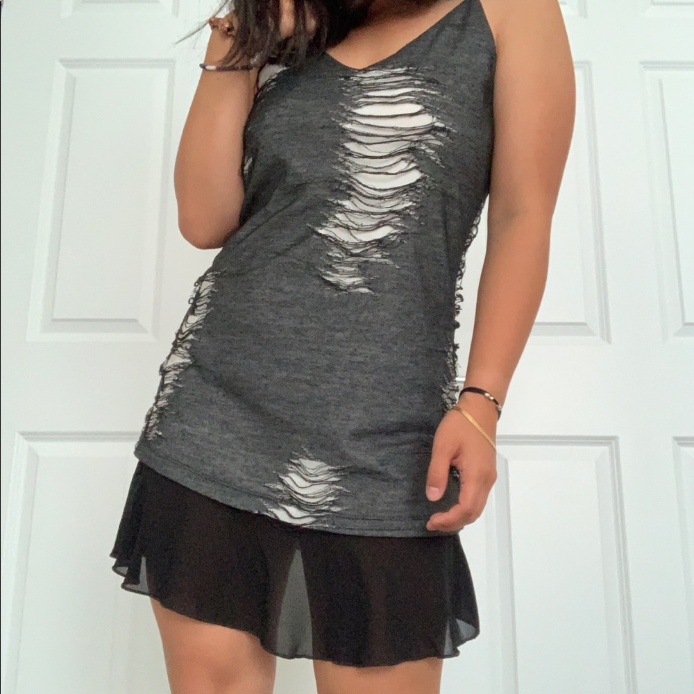 90s Vintage Grunge Distressed Slip Tank Dress